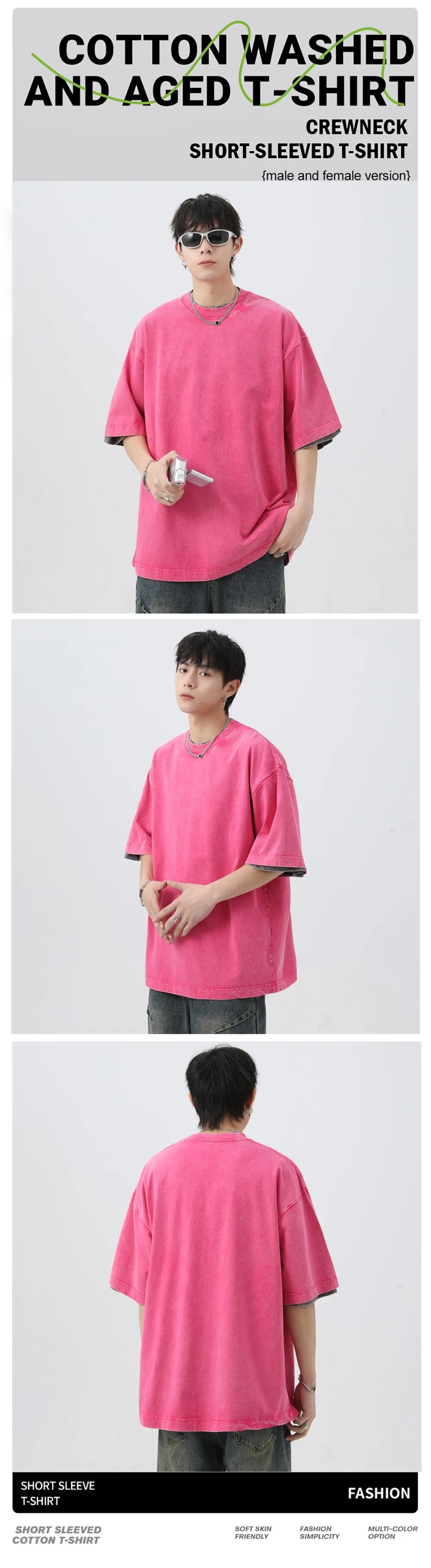 T-Shirt Unisex Rhinestone Acid Wash 100% Cotton Retro Punk Loose Hip Hop Tee