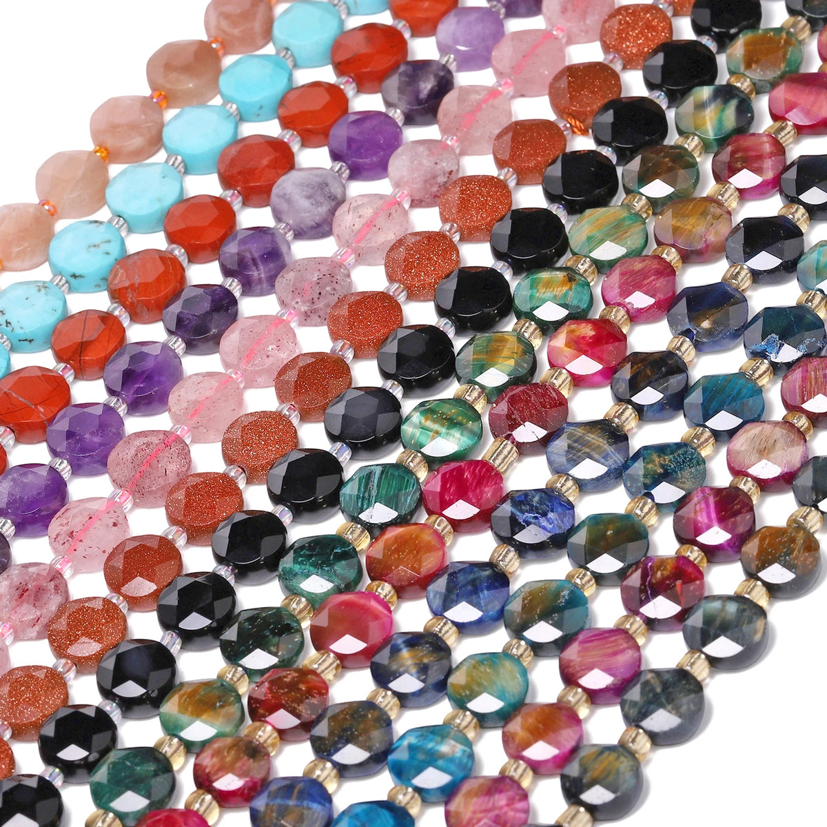 Stone Beads Faceted Coin Tiger Eye Amethyst Styles for DIY Jewelry Making