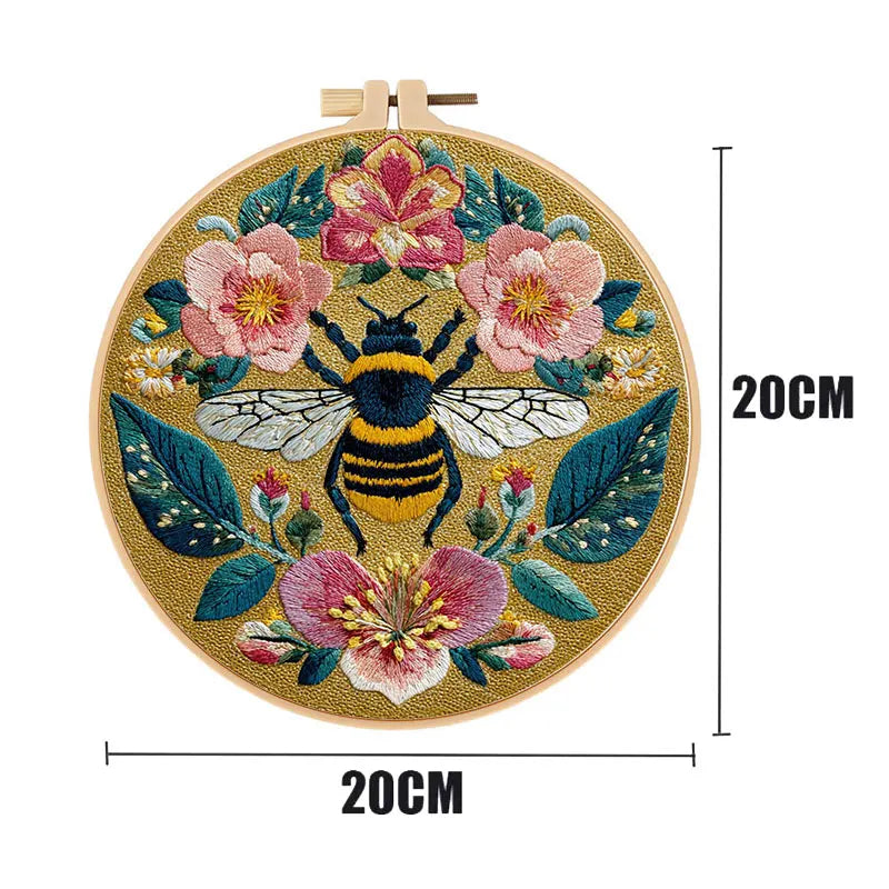 Embroidery Kit, Pink Bee, Flowers, Moon & Stars for Handmade Wall Decor