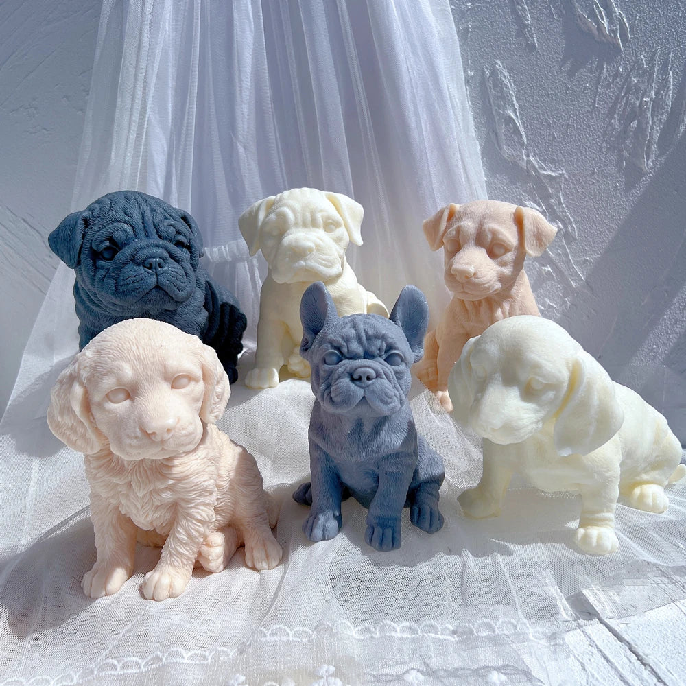 Different Breeds Puppy Candle Mold Animal Puppies Soy Wax Silicone Mould Dog Lover Home Decor