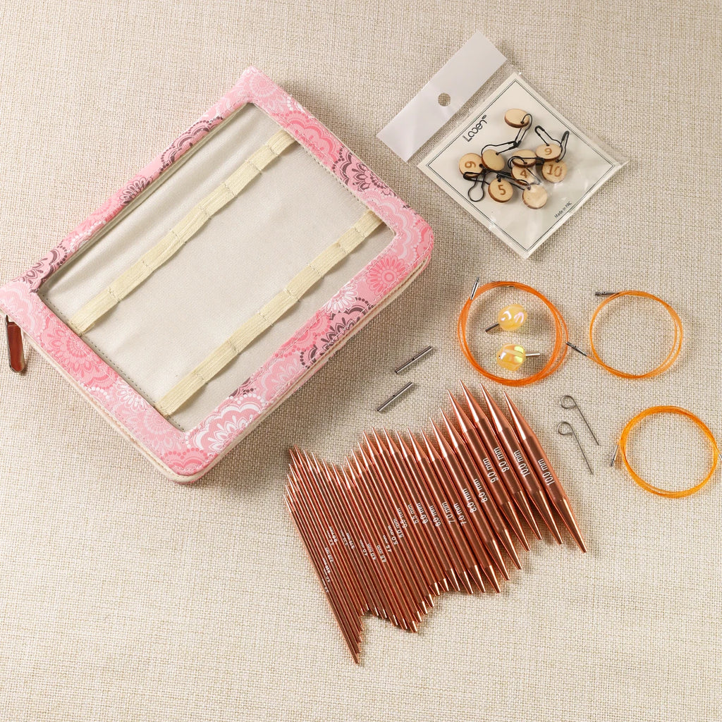 Knitting Needles, LOOEN Interchangeable Circular Set with Pink Storage Bag