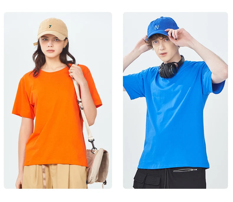 T-Shirt Unisex Solid Color 100% Cotton Loose Fit Short Sleeve Candy Color Tee