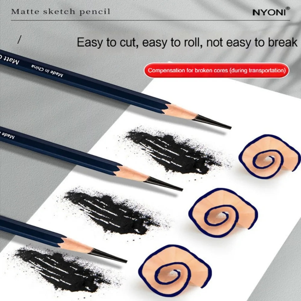 NYONI Graphite & Charcoal Pencils — HB to 12B, Single-Grade & Charcoal Sets