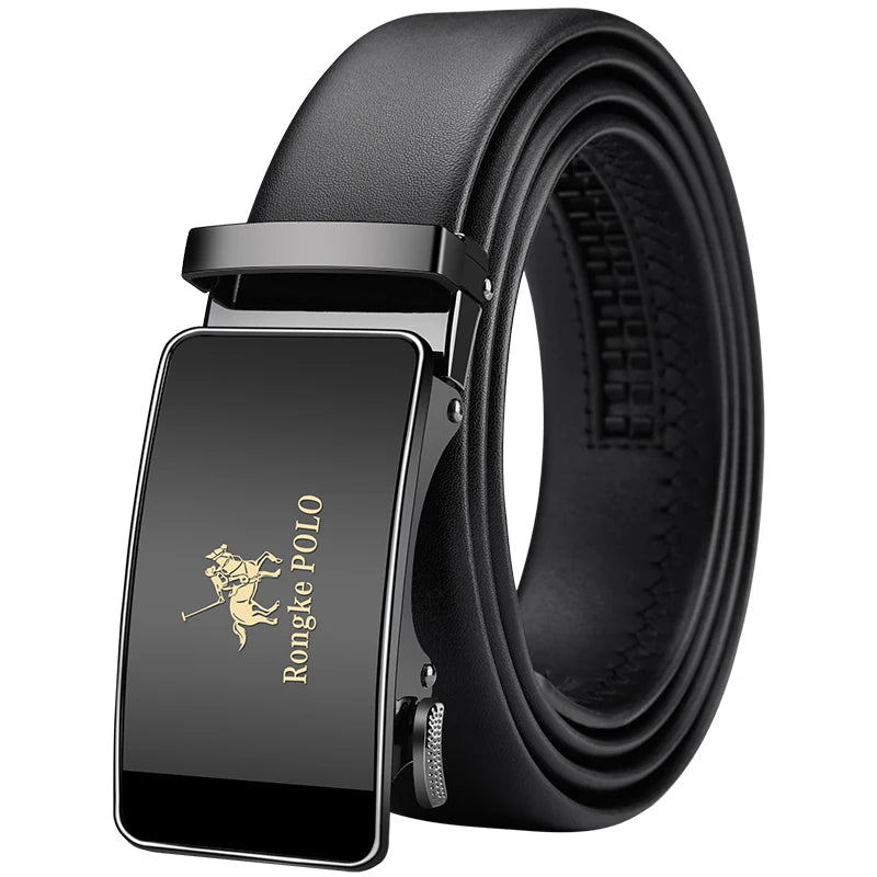 Men's Genuine Leather Belt Automatic Buckle Adjustable for Jeans, Business Wear