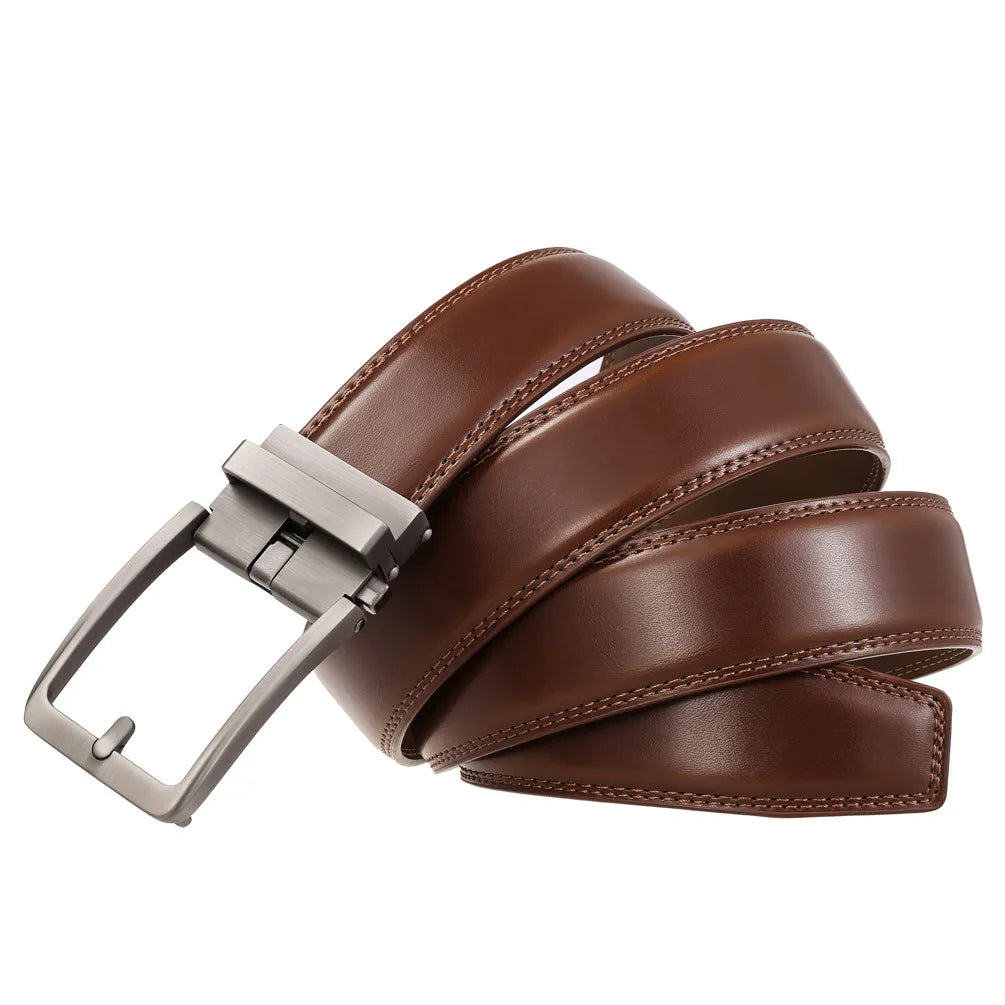 Men's Leather Belt Automatic Buckle Genuine Cowhide for Jeans, Dress, Golf