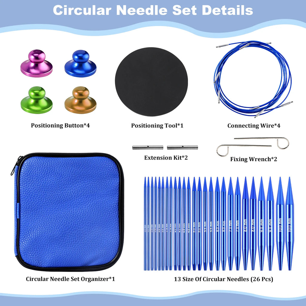 Knitting Needles, Interchangeable Circular Set with Blue Storage Bag