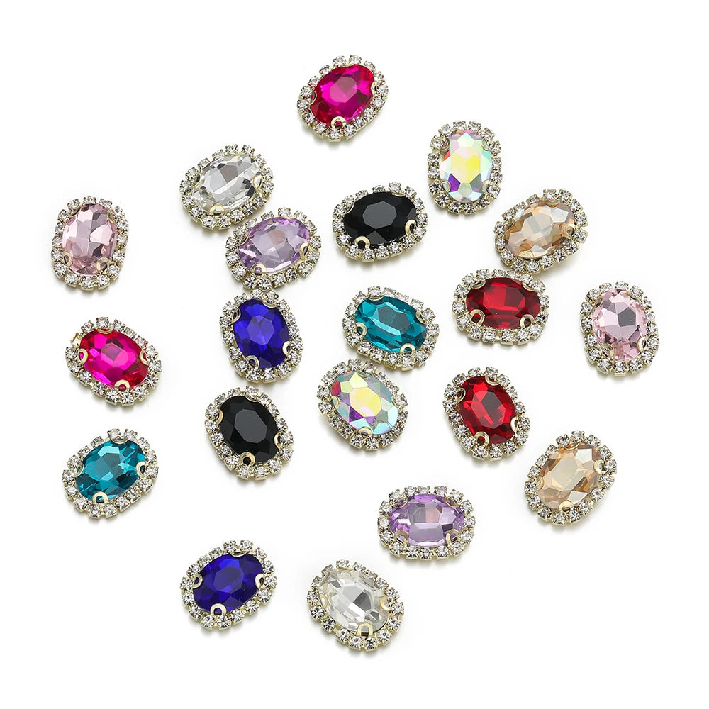 Rhinestone Buttons Oval Four-Hole Sewing Flatbacks DIY Jewelry Making