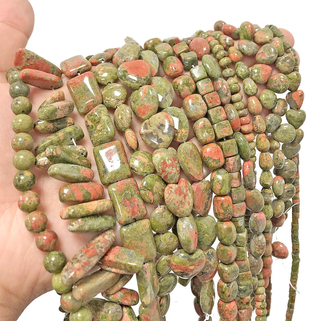 Stone Beads Unakite-Style Heart Drop Cube Shapes for DIY Jewelry Making