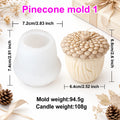 Pinecone Mold 1 diagram showing an acorn-shaped example candle, mold dimensions and separate weights