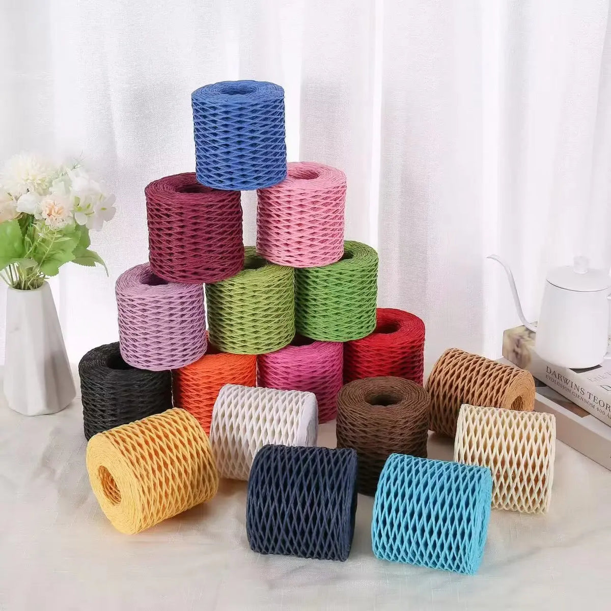 Yarn, Raffia-Style for Summer Hats, Bags, Slippers, Gift Wrap & Crafts