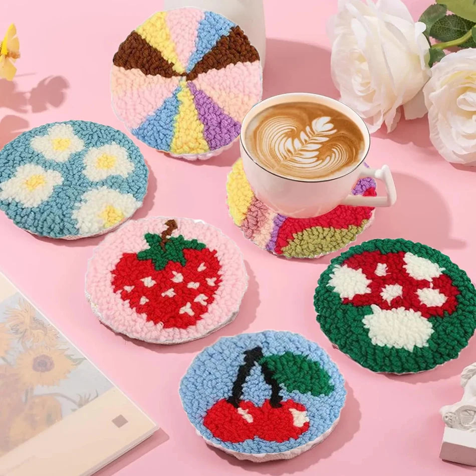 Punch Needle Kit, Flower Coasters for Handmade Mug Mats & Table Decor