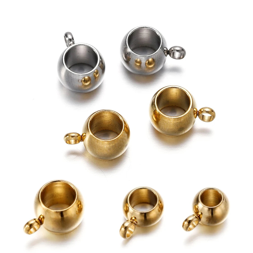Bail Beads Stainless Steel Gold Color Large-Hole for DIY Jewelry Making