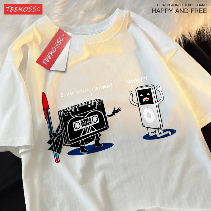 T-Shirt Unisex Cassette Tape vs MP3 Player Retro Tech Humor Graphic Tee