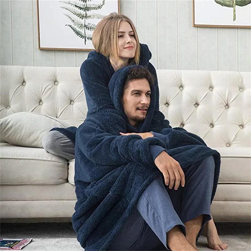 Hooded Sweatshirt Women's Double-Faced Fleece Thick Loose Pullover Pockets Warm