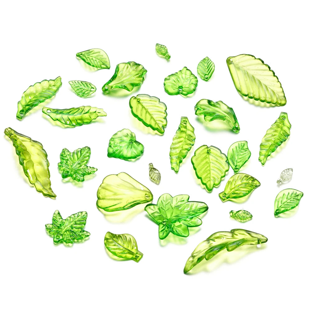 Acrylic Beads Mixed Green Leaves Pendants Various Spacer Charms Craft Beads