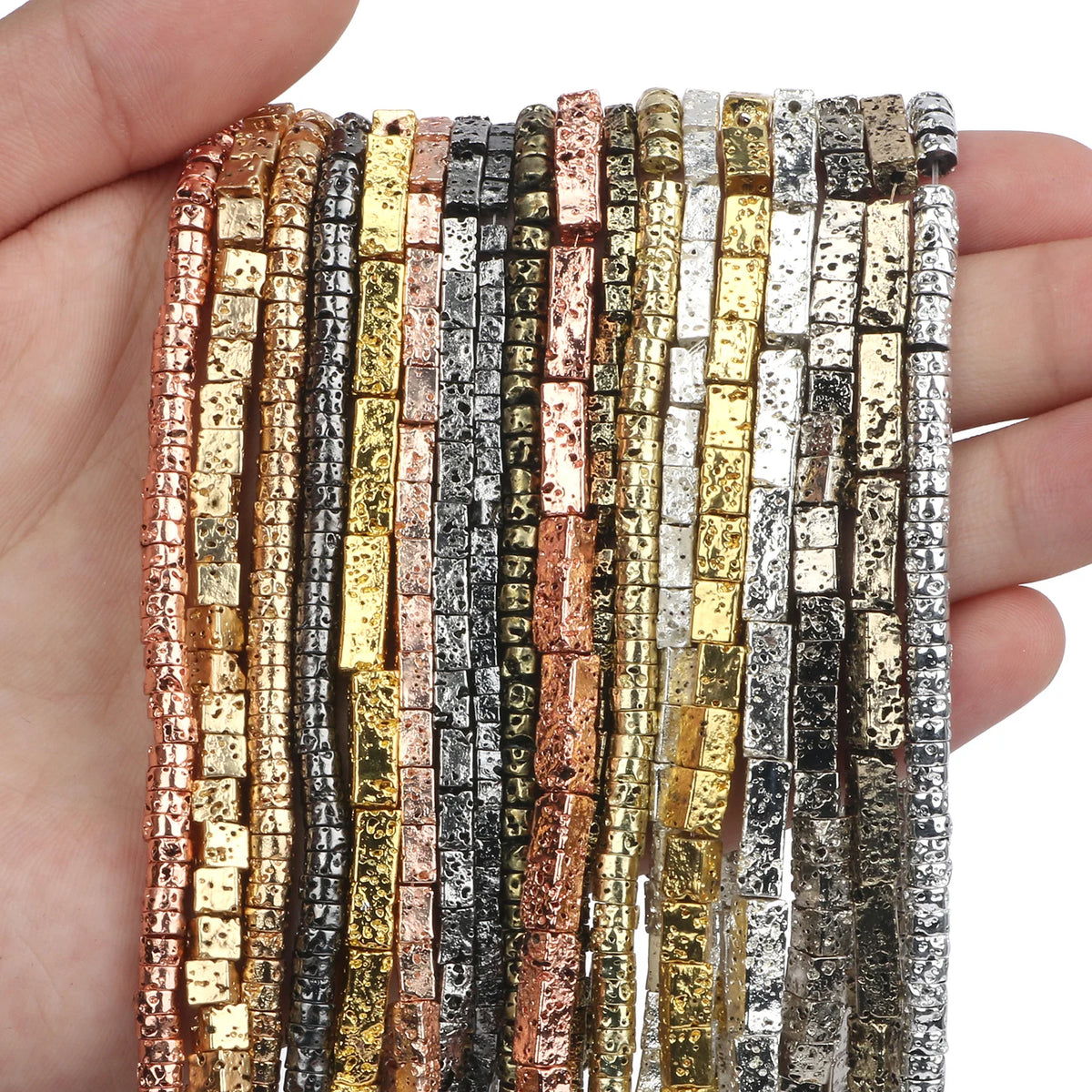 Stone Beads Black Gold Silver Color Volcanic Lava Rondelle Spacer Craft Beads