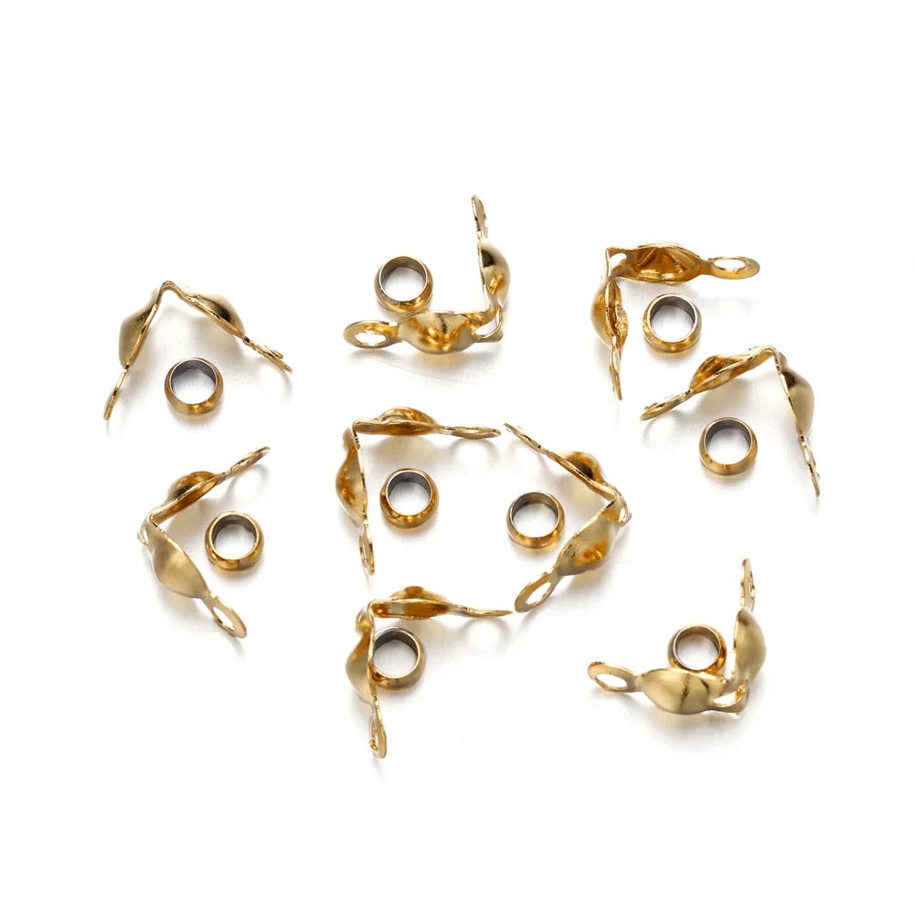 Cord End Crimps Stainless Steel Gold Color Connectors DIY Jewelry Making