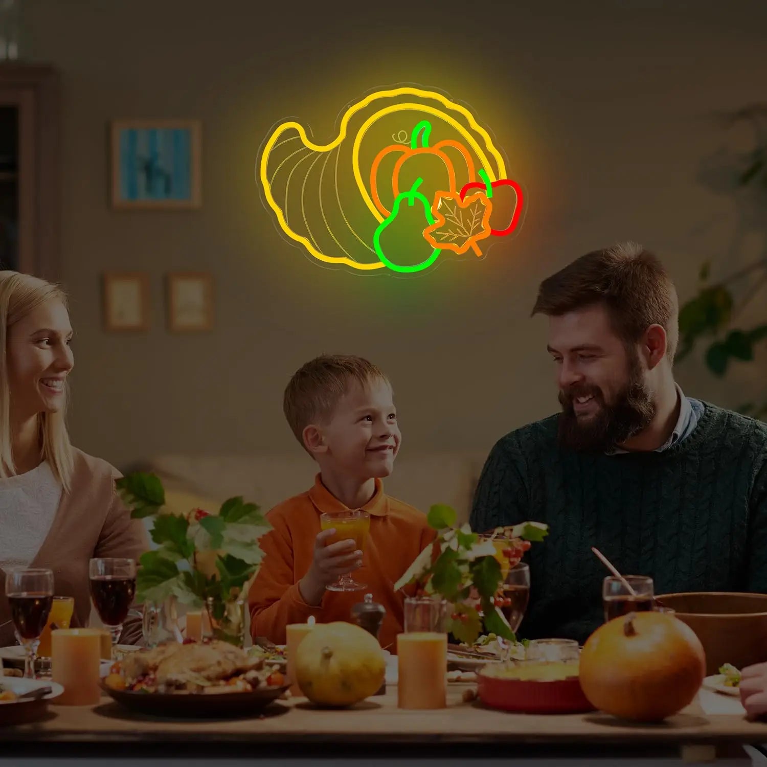 Thanksgiving Cornucopia LED Neon Sign for Wall Decor Fall Decor USB Dimmable for Bedroom Wall Hanging Light Home Decor Harvest