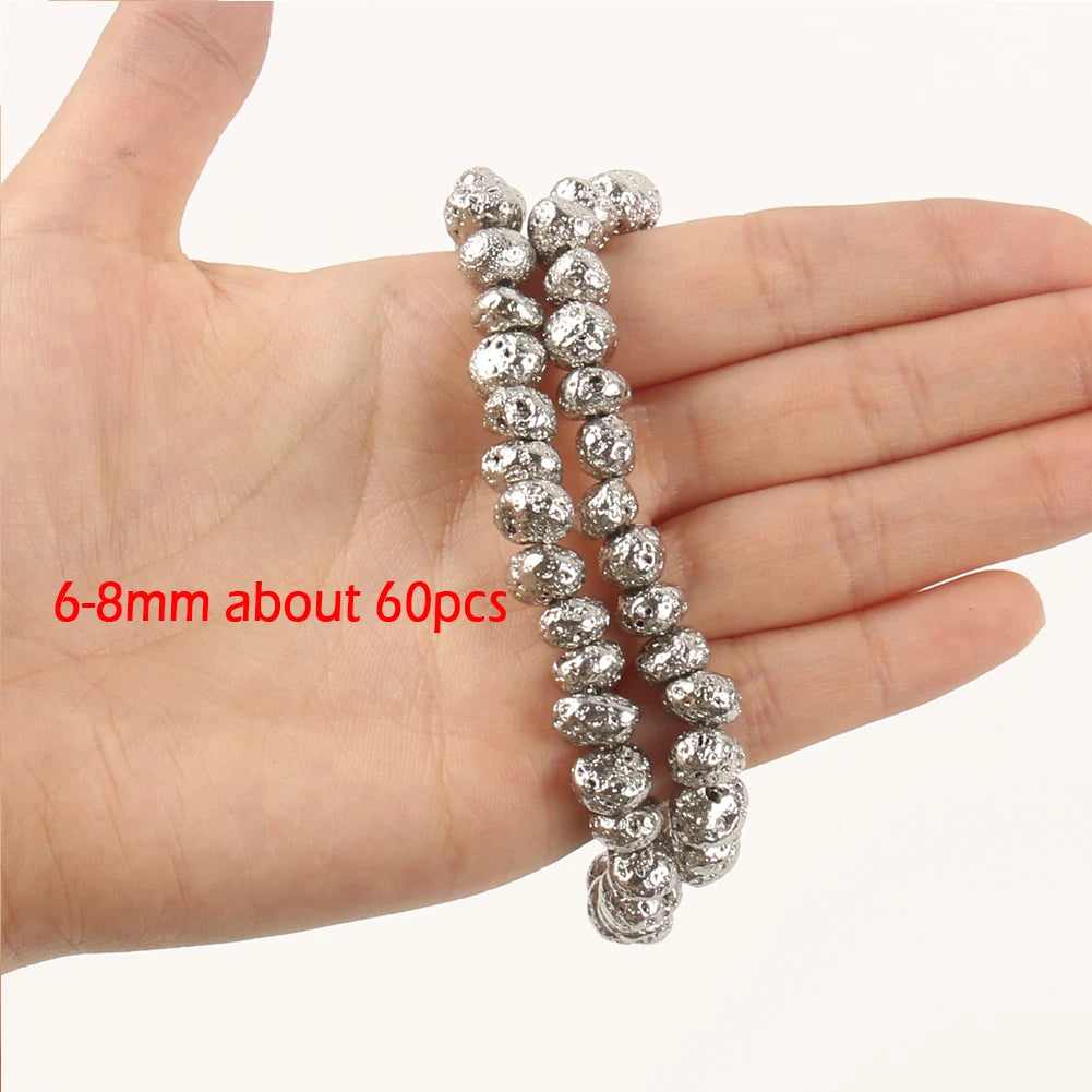 Stone Beads Black Gold Silver Color Volcanic Lava Rondelle Spacer Craft Beads