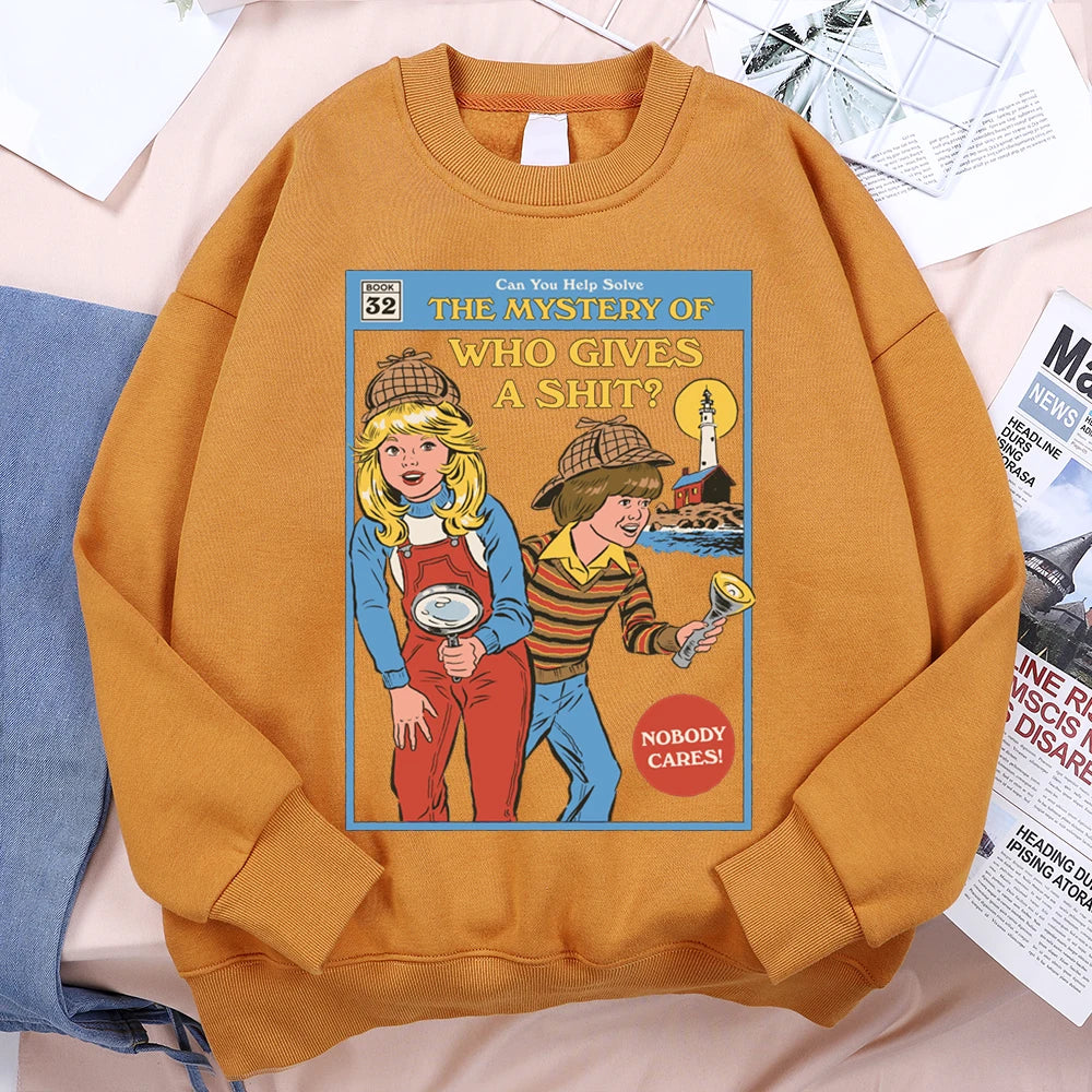 Sweatshirt Unisex Mystery of Who Gives a Sh*t Parody Fleece Crewneck Pullover
