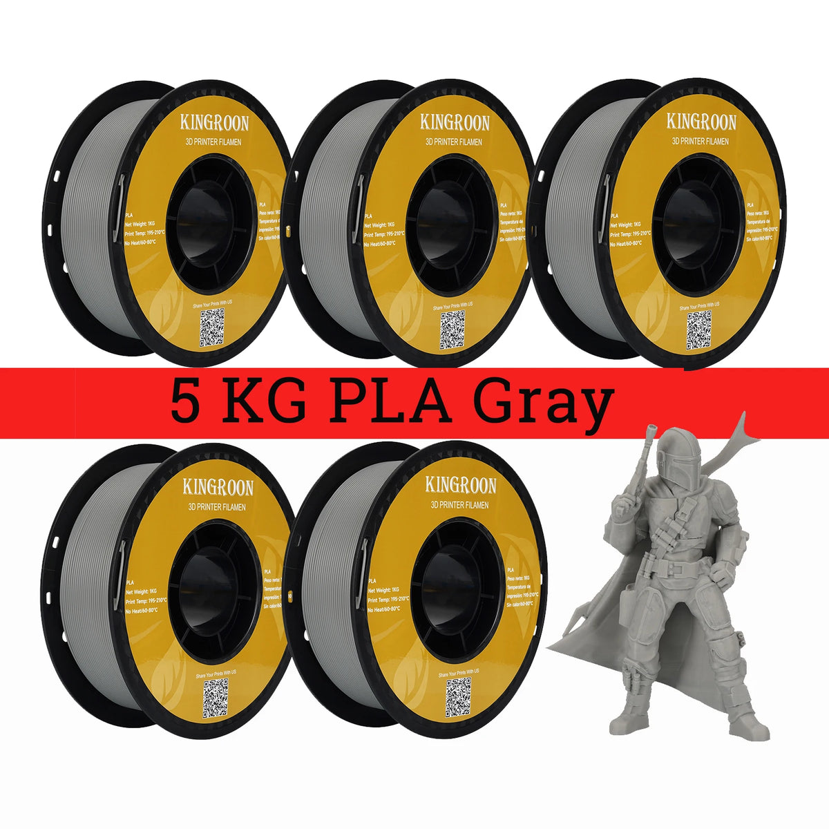 3D Printer Filament PLA & PETG 5KG 5 Rolls 1.75mm No Bubbles KINGROON
