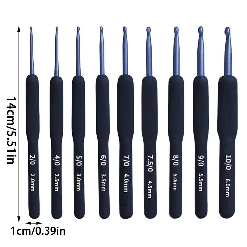 Crochet Hook Set, Blue Soft Handles with Needlecraft Tool Accessories