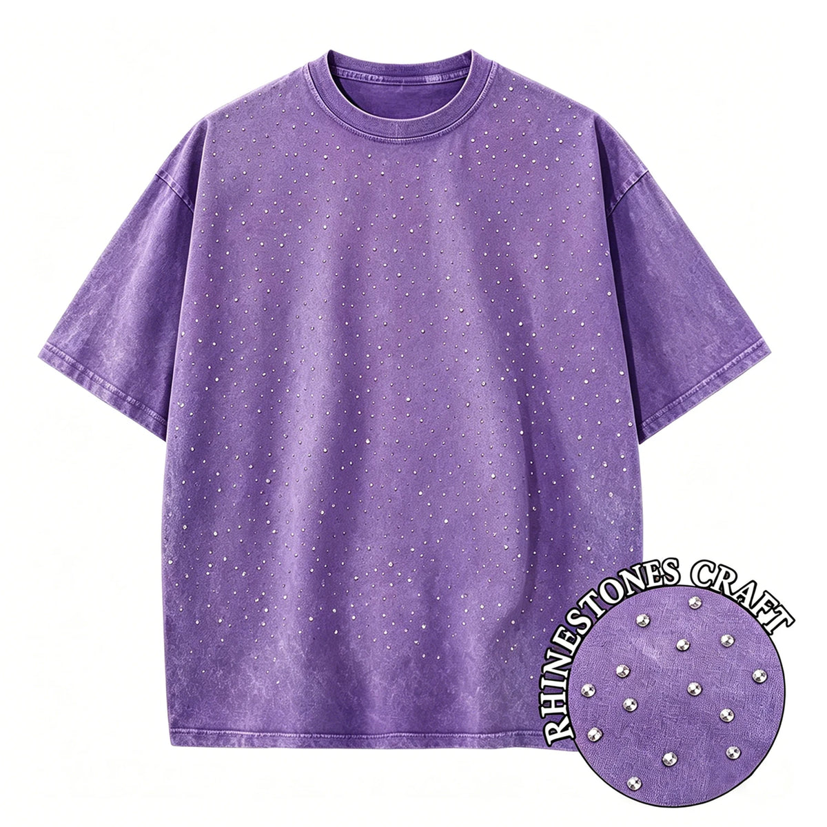 T-Shirt Unisex Rhinestone Acid Wash 100% Cotton Retro Punk Loose Hip Hop Tee