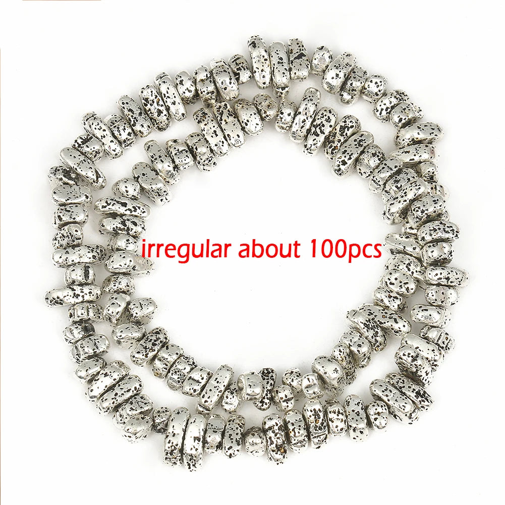Stone Beads Black Gold Silver Color Volcanic Lava Rondelle Spacer Craft Beads