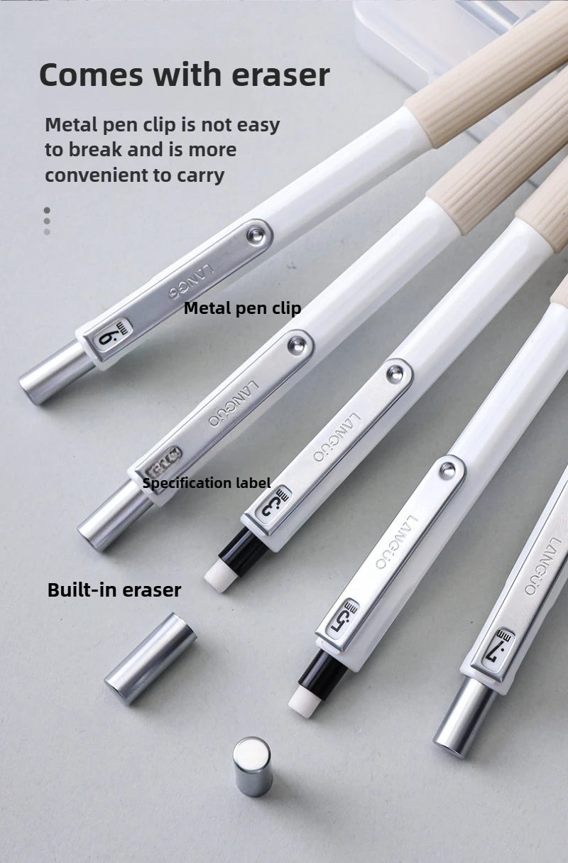 LANGUO Metal Mechanical Pencil Set with Leads & Eraser — 0.3 to 0.9mm