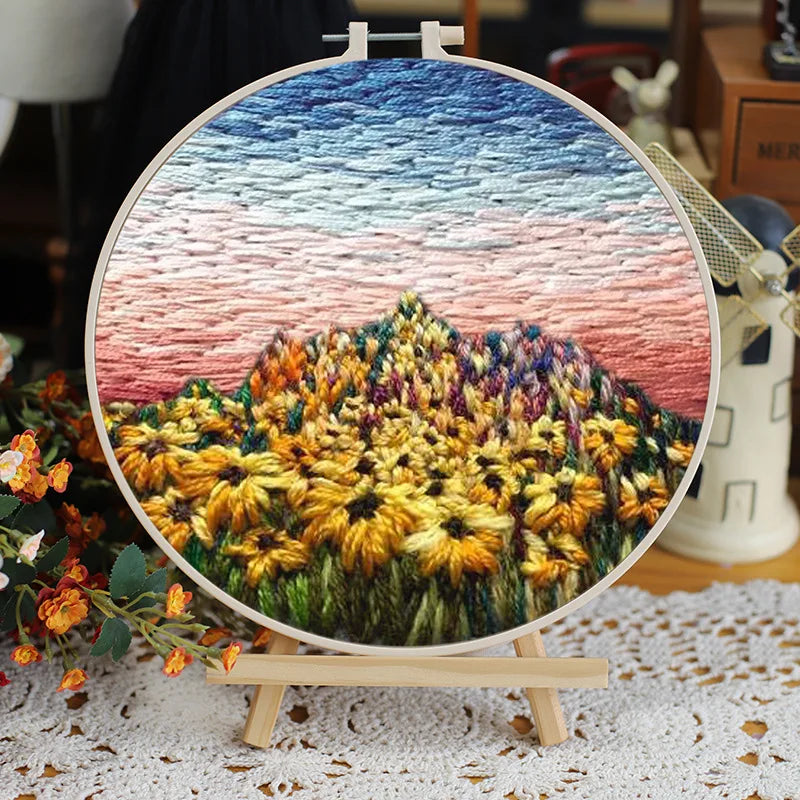 Embroidery Kit, Scenery Patterns with Hoop for Beginner Needlework Crafts