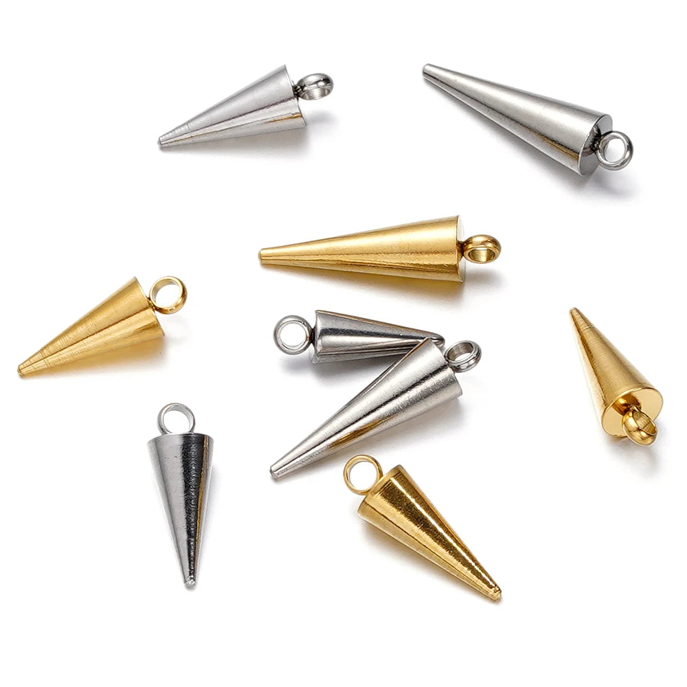 Metal Beads Stainless Steel Cone Charms Retro Spike Pendants Bracelet Supplies
