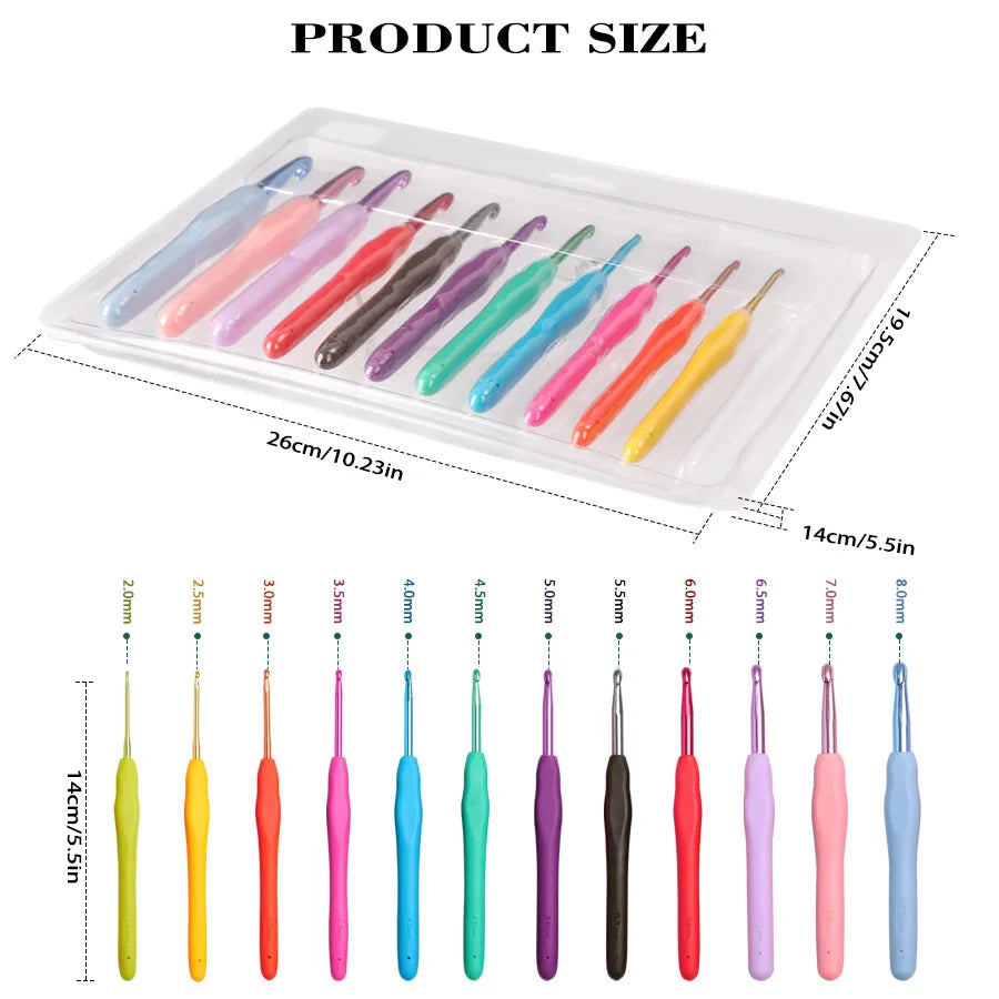 Crochet Hooks, Colorful Aluminum with Soft Grips for Handmade Yarn Crafts