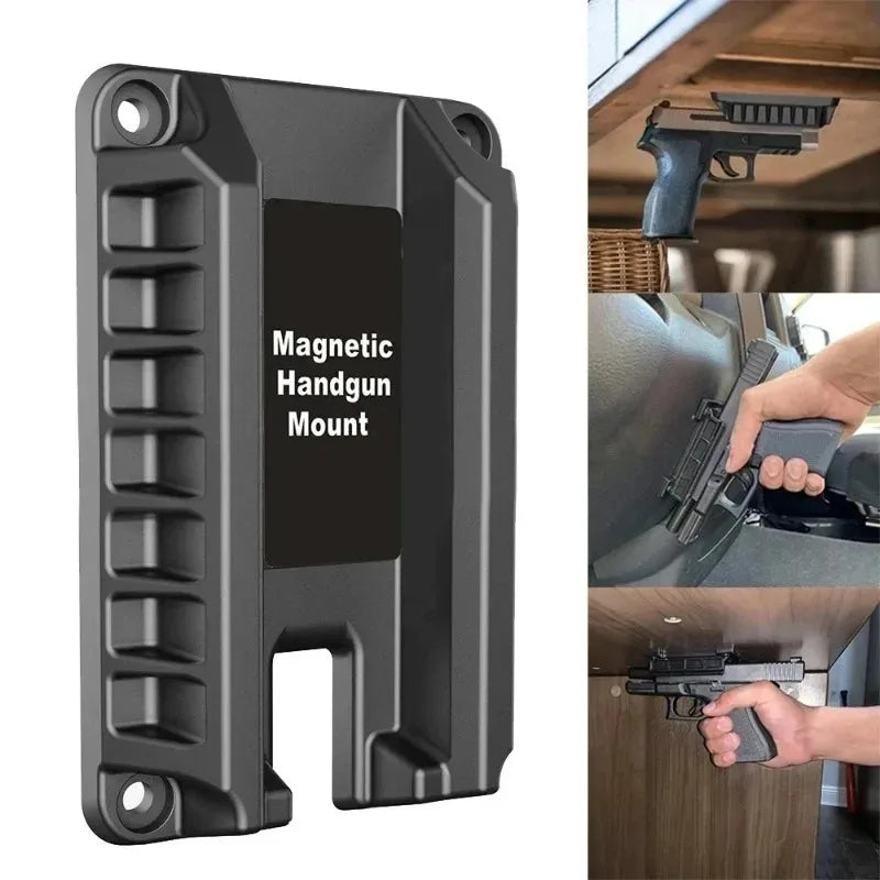 Magnetic Mount Gun Holster, Black. Also has mounting screws, for car, truck, vehicle, bedside, table, workshop
