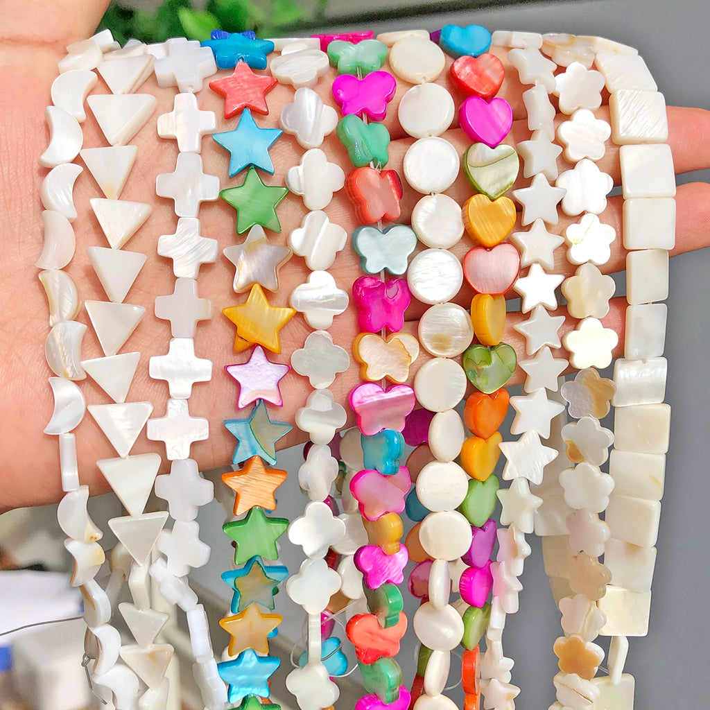 Shell Beads Mother-of-Pearl Heart Star Round Shapes for DIY Jewelry Making