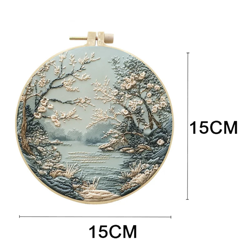 Embroidery Kit, Nature Scenery for Beginner Stitching & Handmade Home Art
