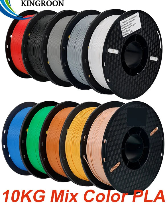 KINGROON 22LBS PETG or PLA Filament 3D Printer 10 Rolls 1KG 1.75MM Eco-Friendly Good Toughness Mix Color Free Shipping