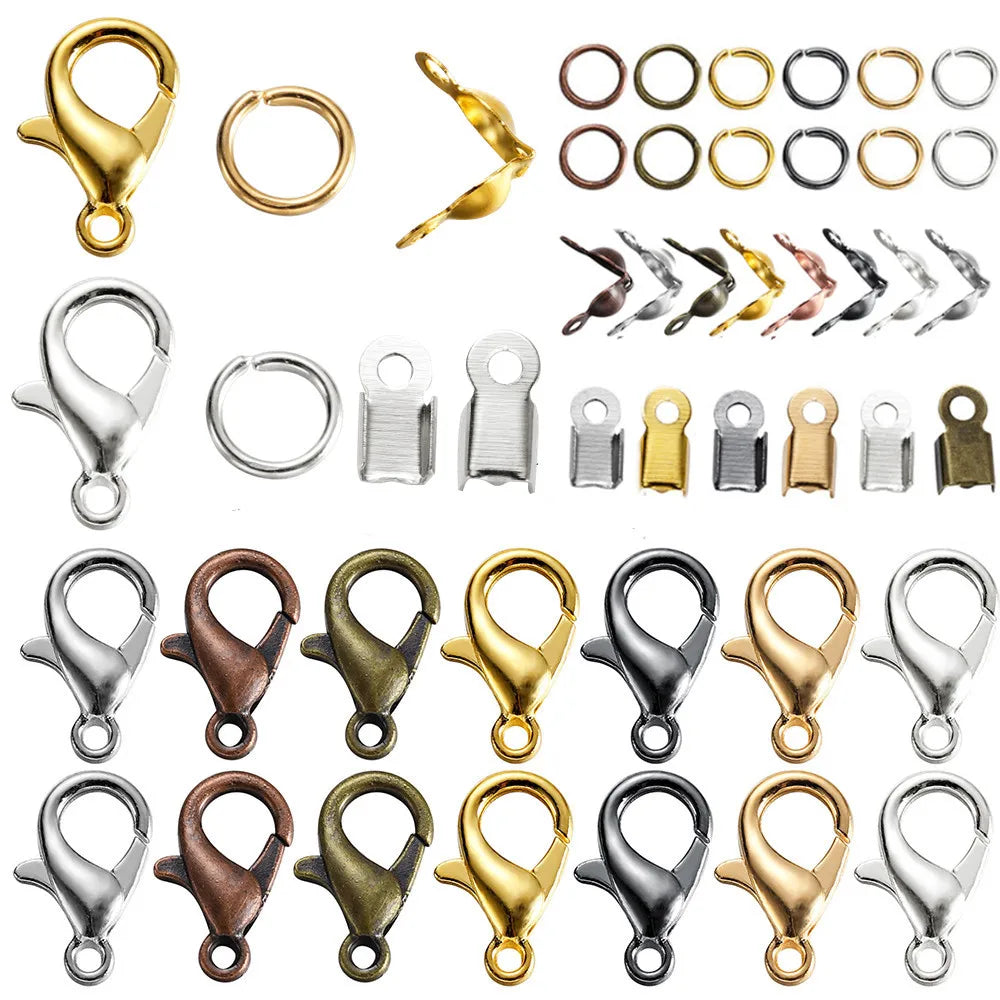 Jewelry Findings Kit Alloy Clasps Jump Rings Cord Tips DIY Jewelry Making