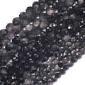 Stone Beads Faceted Round Silver Obsidian-Style for DIY Jewelry Making