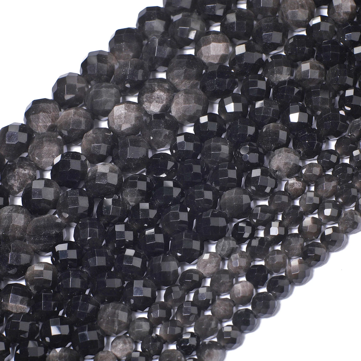 Stone Beads Faceted Round Silver Obsidian-Style for DIY Jewelry Making