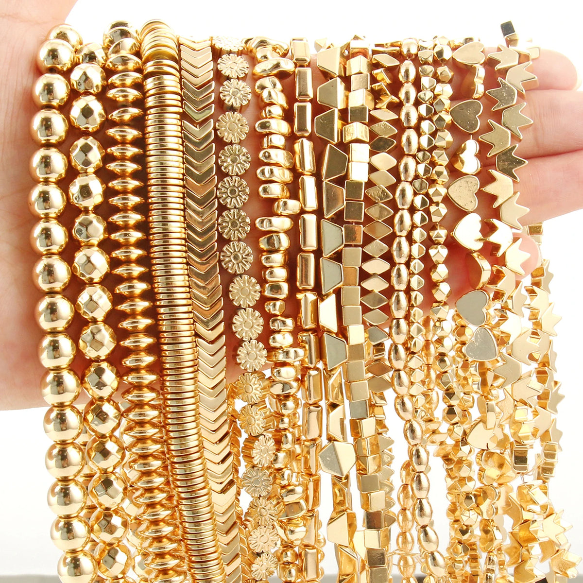 Stone Beads Hematite-Style Gold-Tone Mixed Shapes for DIY Jewelry Making