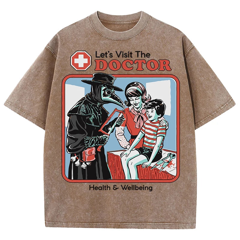 T-Shirt Plague Doctor Let's Visit The Doctor Retro Washed Parody Unisex Tee