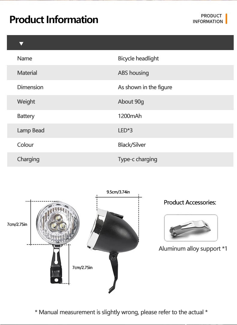 Vintage Bicycle Front Light 3 Premium Quality Replacement Accessory