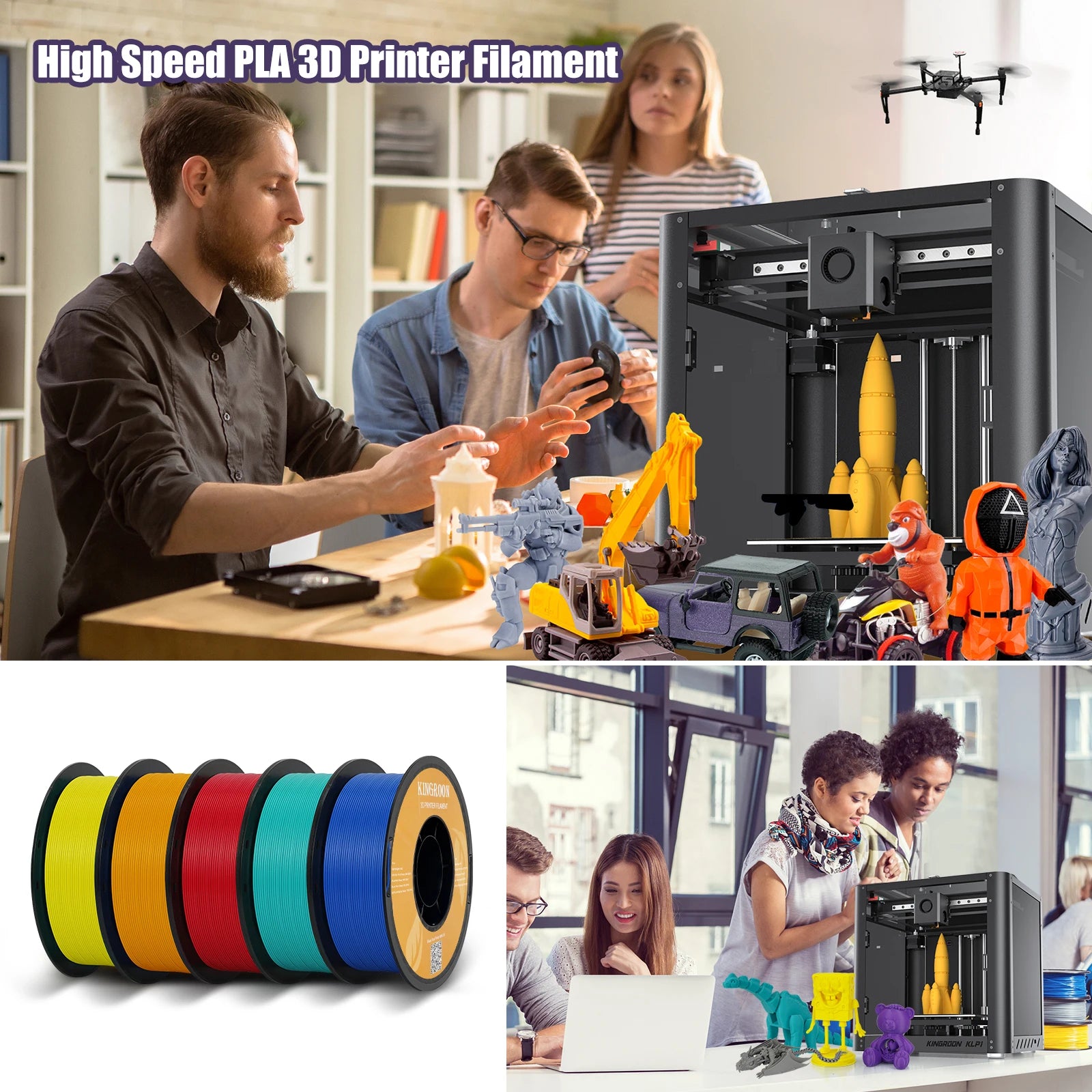 KINGROON HS-PLA Filament 1.75mm High Speed PLA 3d Printer Filament For Bambu All FDM 3D Printer 3D Printing Materials 5/10KG