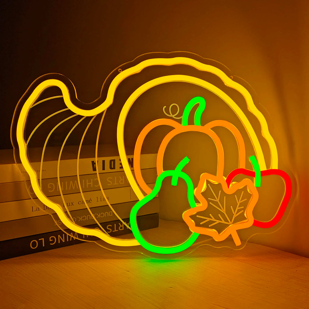 Thanksgiving Cornucopia LED Neon Sign for Wall Decor Fall Decor USB Dimmable for Bedroom Wall Hanging Light Home Decor Harvest
