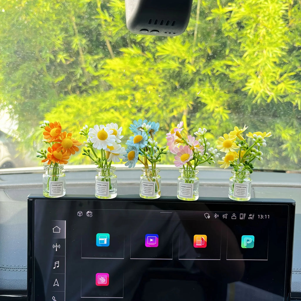 Delicate Miniature Potted Flowers Assorted Car Dashboard Ornament Decoration