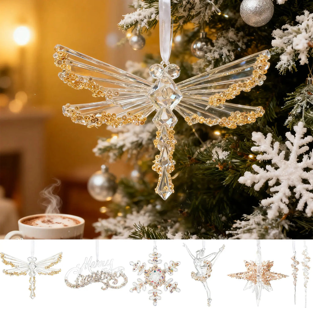 Christmas Tree Decoration Crystal Decorations Hanging Snowflake Icicle Clear Crystal Decoration Christmas Party Decoration