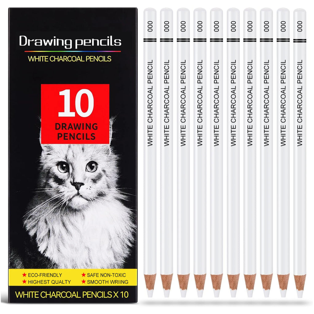 Pro Charcoal Pencils Drawing Set — Black & White, S/M/H Grades