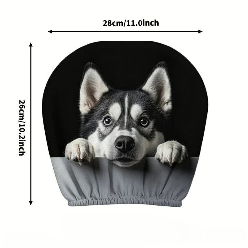 2pcs Husky Dog Print Car Headrest Cover Cute Husky Face Design Easy Installation