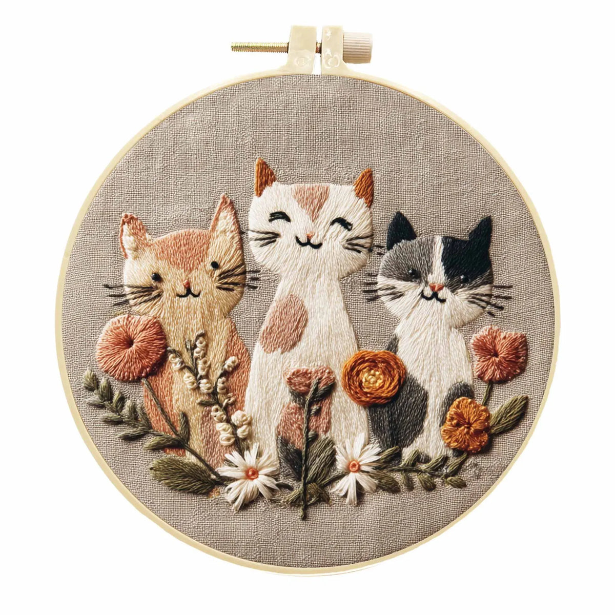 Embroidery Kit, Cats & Flowers with Needles & Thread for Handmade Crafts