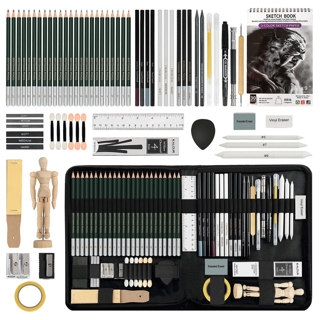 Drawing & Sketching Kit with Portable Travel Case — 58 or 96 Pieces
